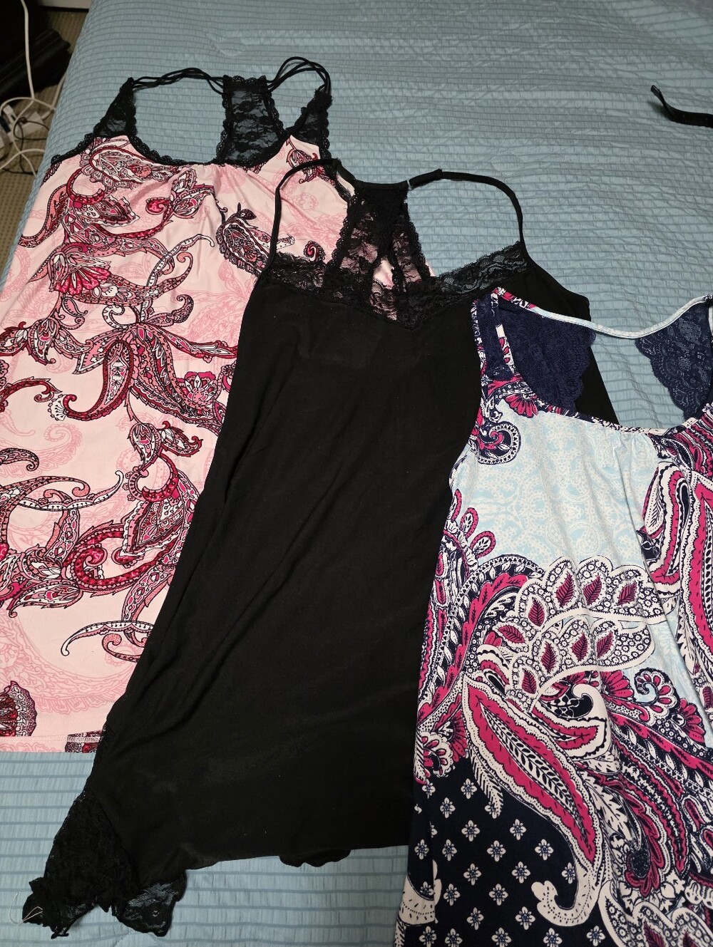 3pc Bundle Women’s Lace Trim Camisole Nightdress - Black, Pink, Navy Paisley